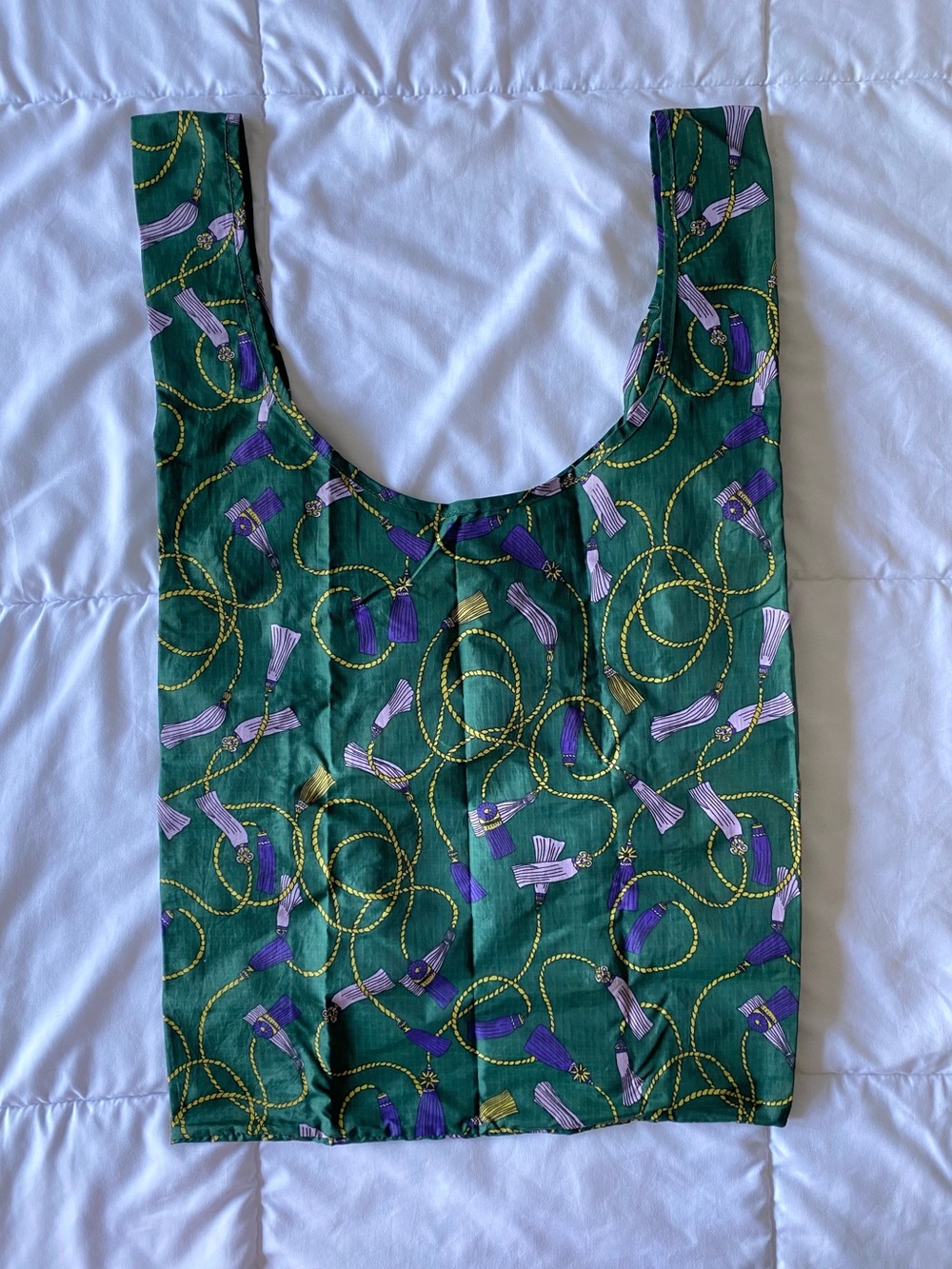 BAGGU Green Tote with Purple and Gold Accents
